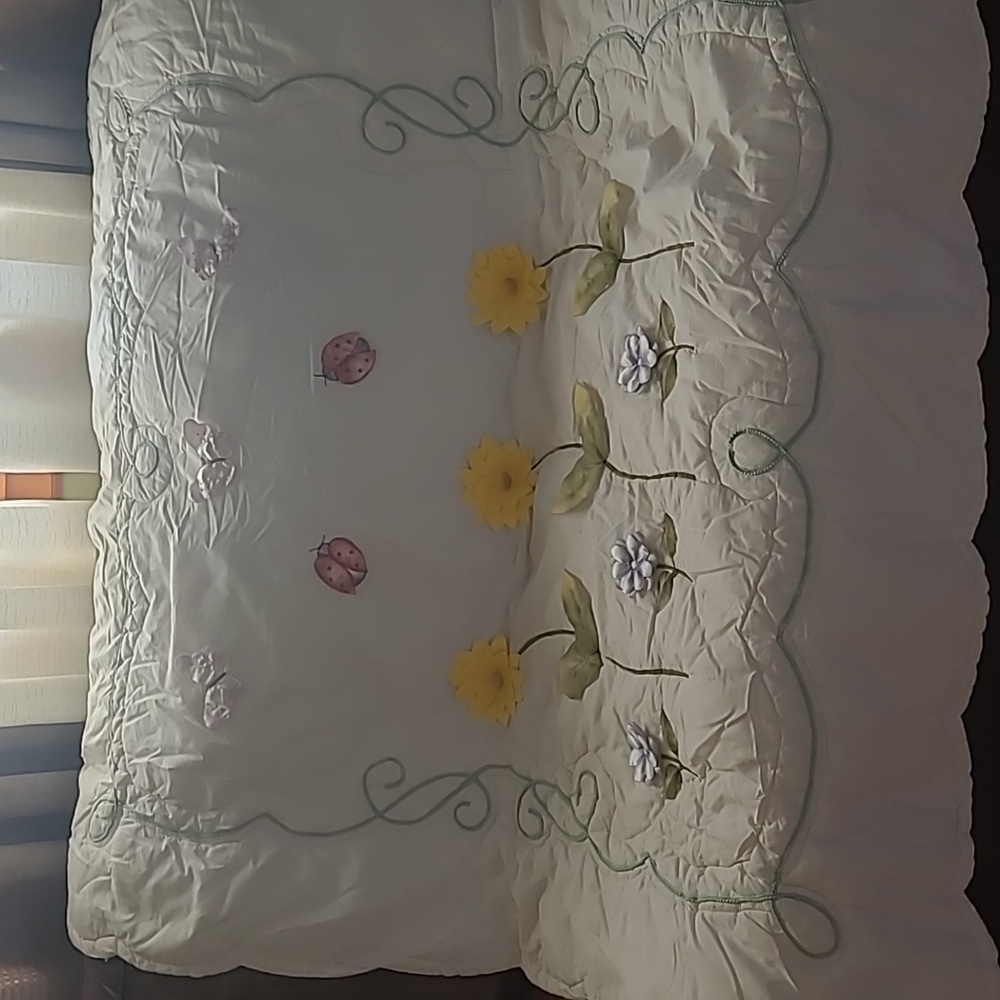 Vintage Quilted applique throw.  50" x 60".